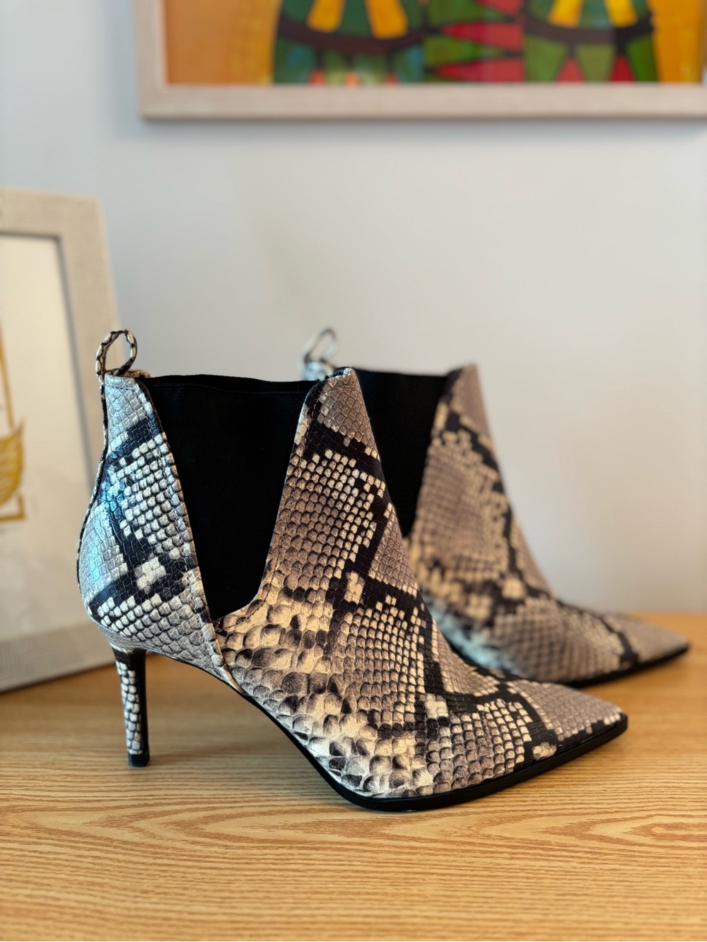 Zara Snake-Print Pointed Toe Ankle Boots